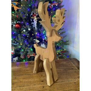 Vintage Primitive Wooden Handmade Reindeer Rustic Christmas Deer Figure